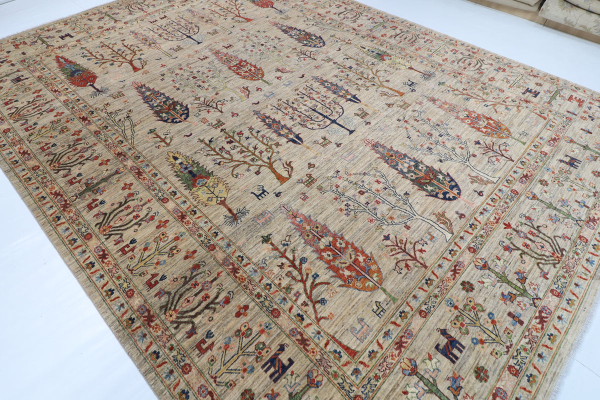 295 x 395 cm | Tree of life Gray Design Hand Knotted Wool Afghan Carpet