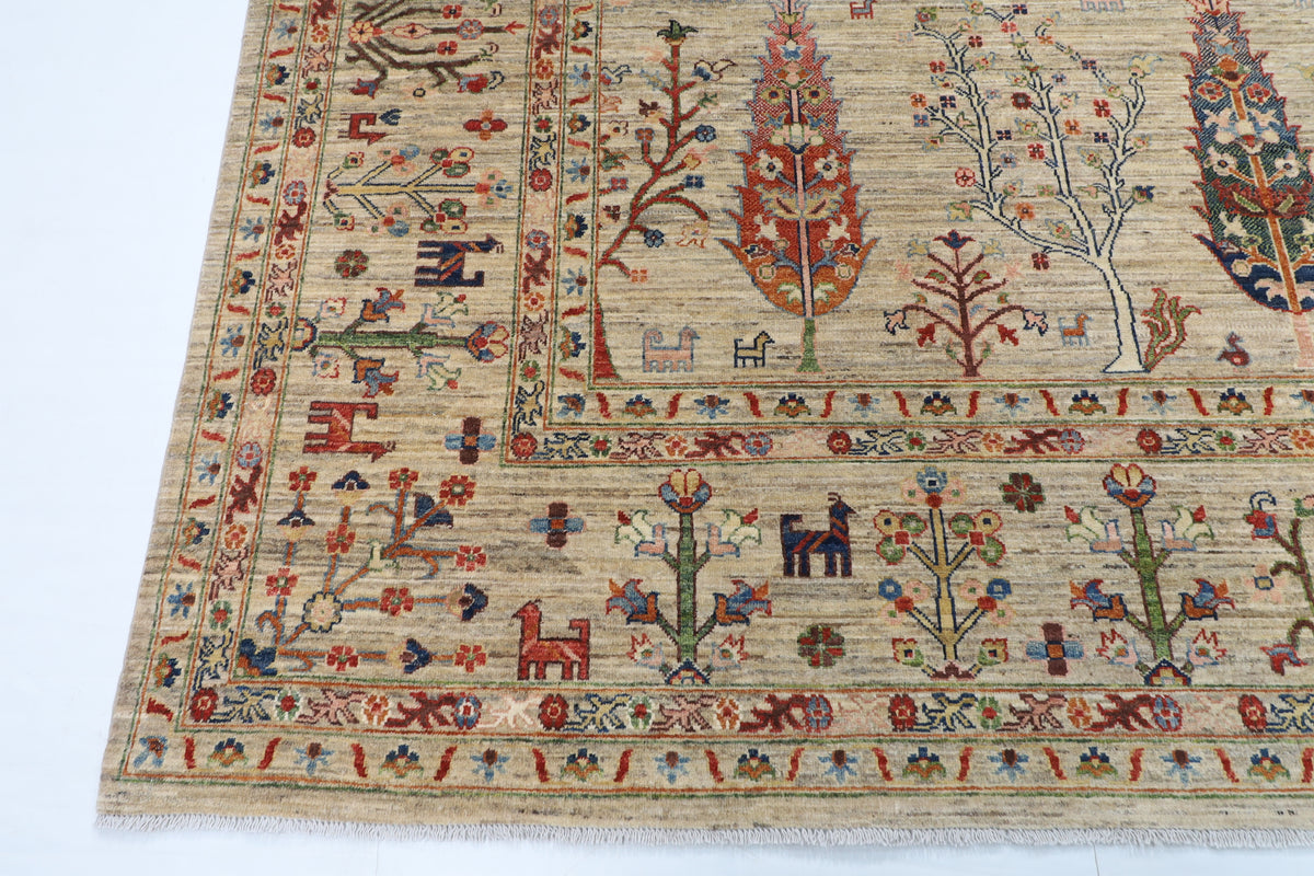 295 x 395 cm | Tree of life Gray Design Hand Knotted Wool Afghan Carpet