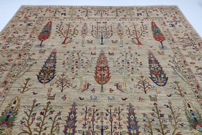 295 x 395 cm | Tree of life Gray Design Hand Knotted Wool Afghan Carpet
