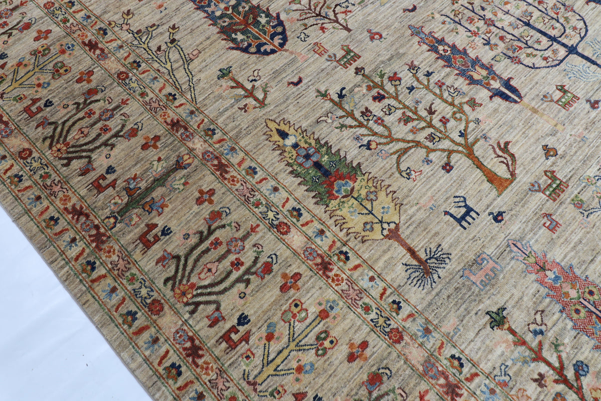 295 x 395 cm | Tree of life Gray Design Hand Knotted Wool Afghan Carpet