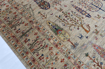 295 x 395 cm | Tree of life Gray Design Hand Knotted Wool Afghan Carpet