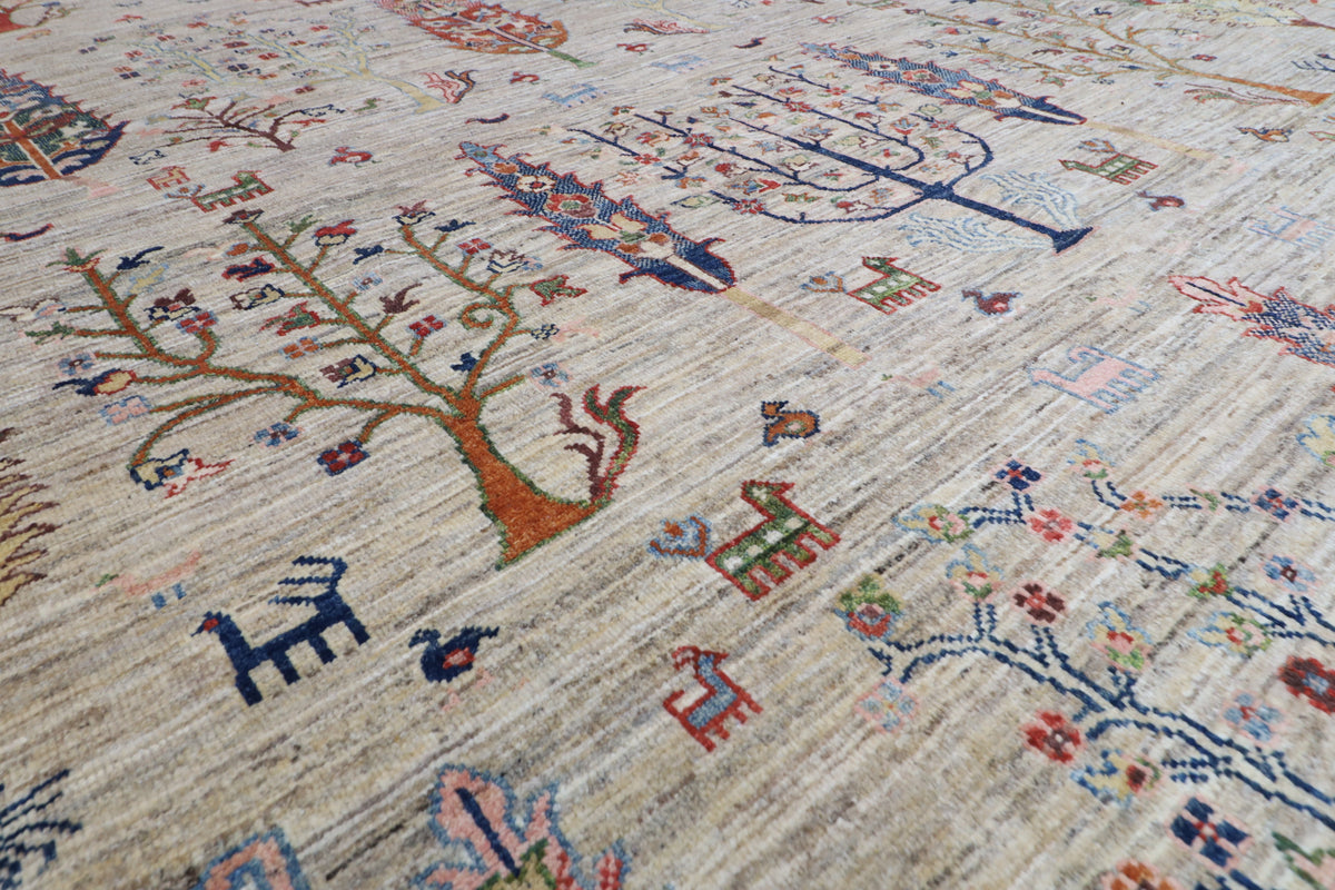 295 x 395 cm | Tree of life Gray Design Hand Knotted Wool Afghan Carpet