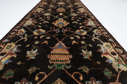 93 x 394 cm | Hallway Tribal Black Rug Afghan Hand Knotted Veg dye Wool carpet