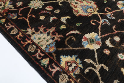 93 x 394 cm | Hallway Tribal Black Rug Afghan Hand Knotted Veg dye Wool carpet
