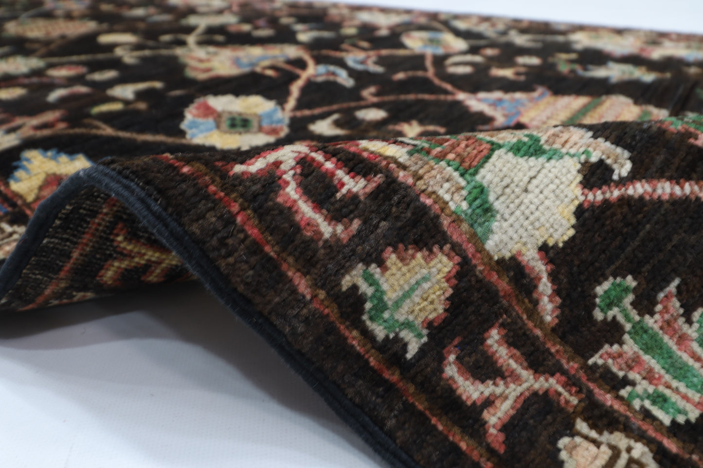 93 x 394 cm | Hallway Tribal Black Rug Afghan Hand Knotted Veg dye Wool carpet