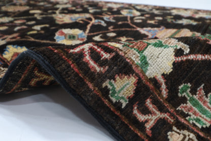 93 x 394 cm | Hallway Tribal Black Rug Afghan Hand Knotted Veg dye Wool carpet