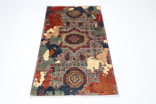 94 x 144 cm | Abstract Afghan Tribal Hand Knotted Veg Dye Wool Carpet
