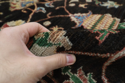 93 x 394 cm | Hallway Tribal Black Rug Afghan Hand Knotted Veg dye Wool carpet