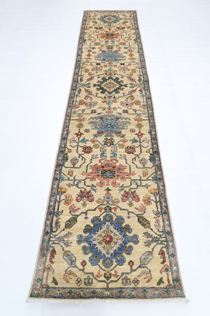 82 x 357 cm | Hallway Tribal Beige Rug Afghan Hand Knotted Veg dye Wool carpet