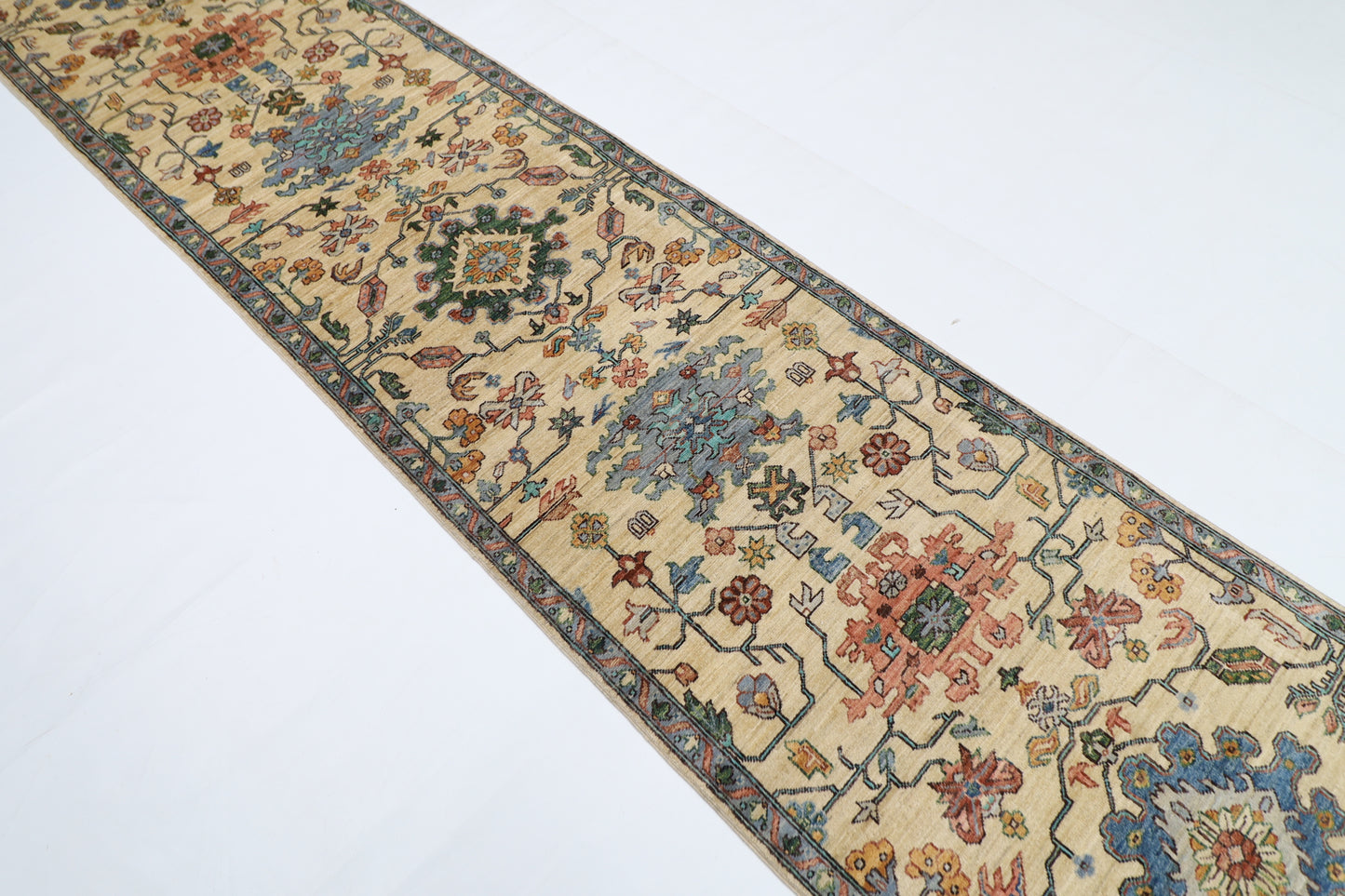 82 x 357 cm | Hallway Tribal Beige Rug Afghan Hand Knotted Veg dye Wool carpet