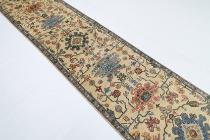 82 x 357 cm | Hallway Tribal Beige Rug Afghan Hand Knotted Veg dye Wool carpet
