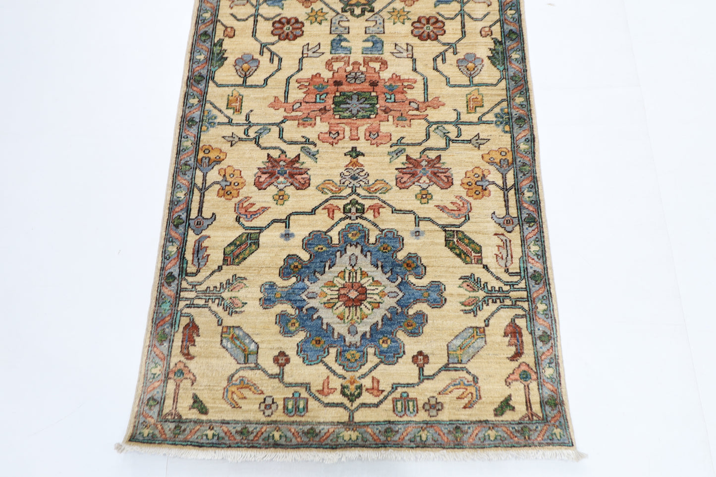 82 x 357 cm | Hallway Tribal Beige Rug Afghan Hand Knotted Veg dye Wool carpet