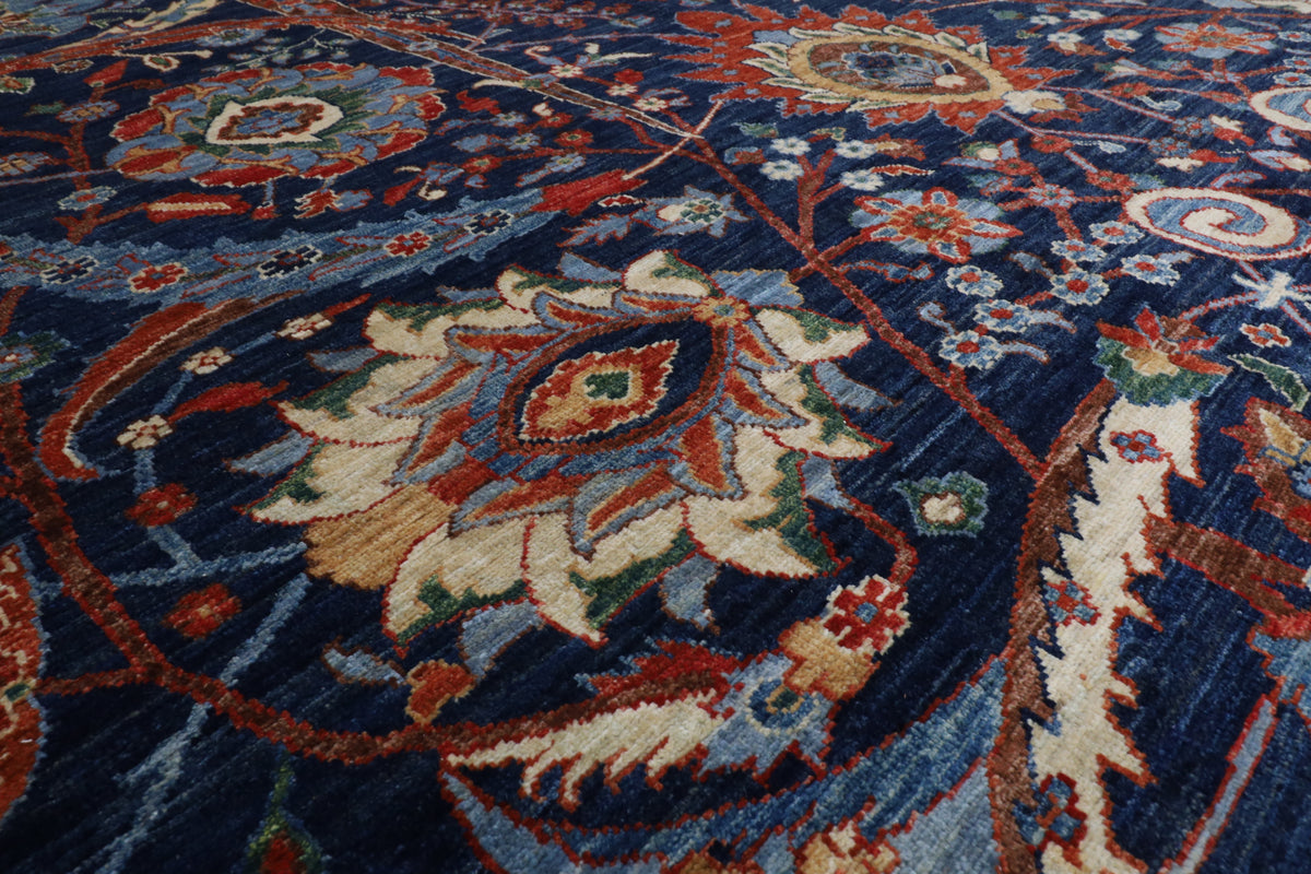 274 x 366 cm | Bidjar Blue Design Hand Knotted Wool Afghan Carpet