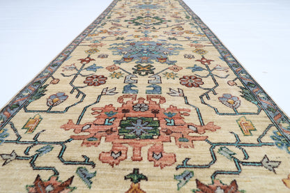 82 x 357 cm | Hallway Tribal Beige Rug Afghan Hand Knotted Veg dye Wool carpet