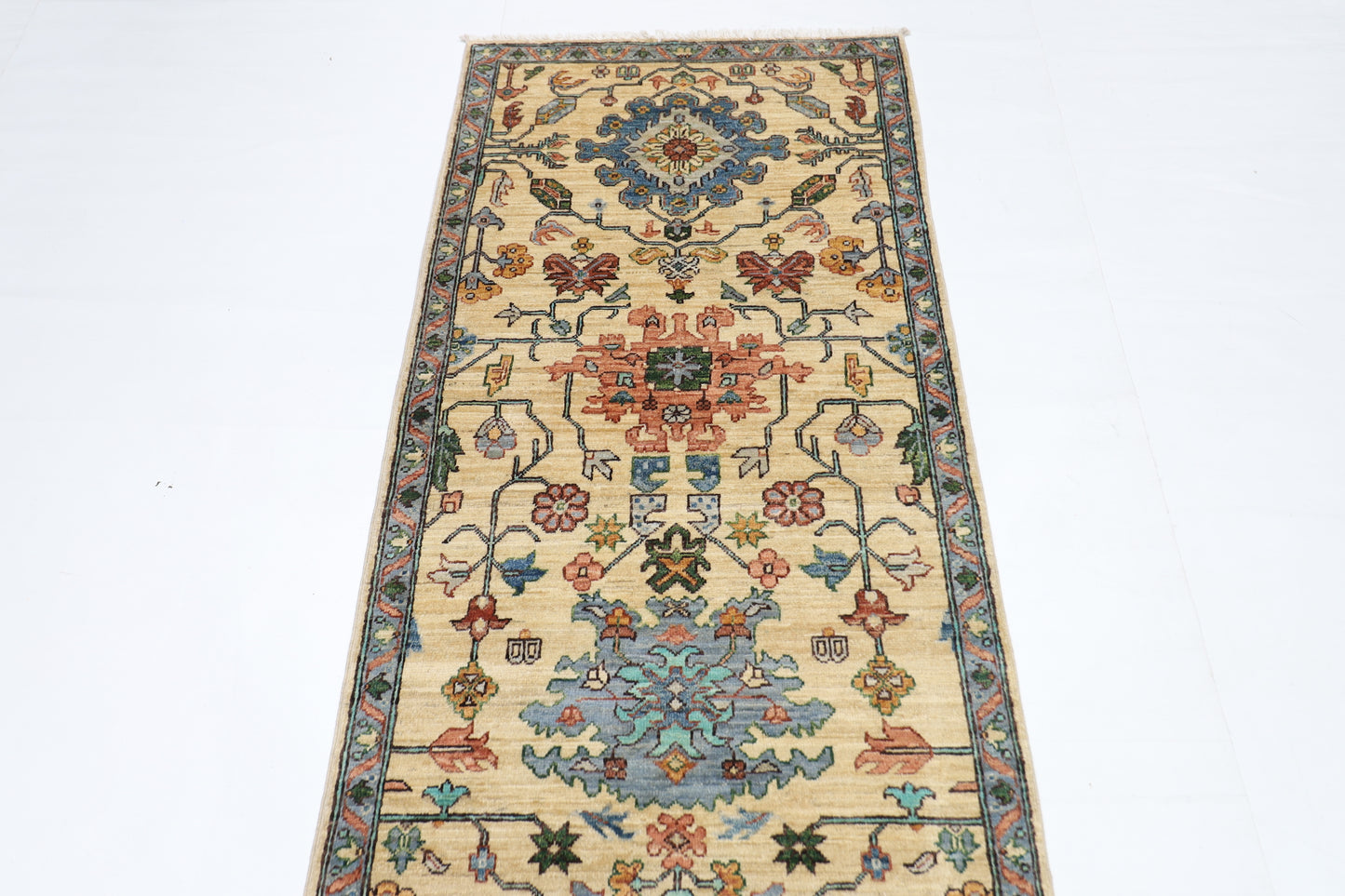 82 x 357 cm | Hallway Tribal Beige Rug Afghan Hand Knotted Veg dye Wool carpet