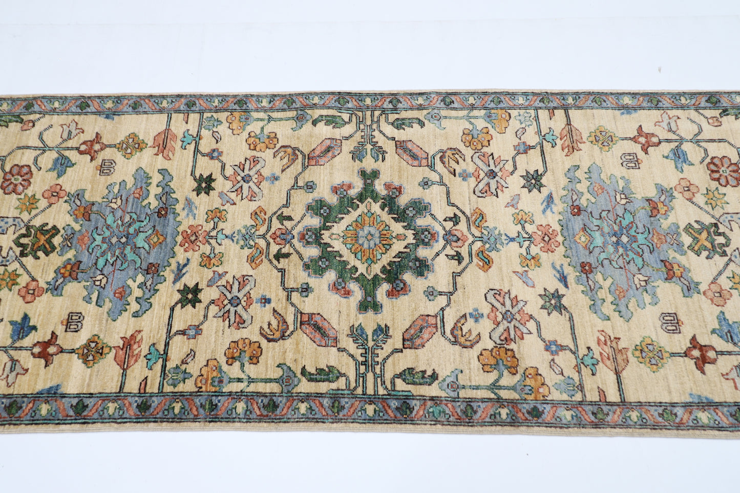 82 x 357 cm | Hallway Tribal Beige Rug Afghan Hand Knotted Veg dye Wool carpet