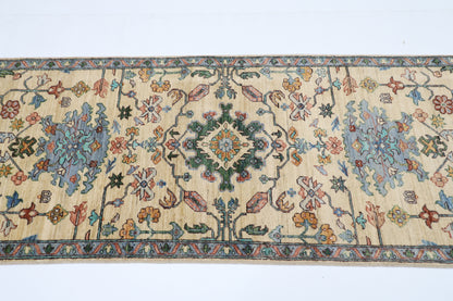82 x 357 cm | Hallway Tribal Beige Rug Afghan Hand Knotted Veg dye Wool carpet