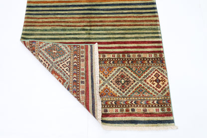 104 x 162 cm | Striped Afghan Tribal Hand Knotted Veg Dye Wool Carpet