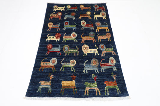 97 x 152 cm | Animal Afghan Tribal Hand Knotted Veg Dye Wool Carpet