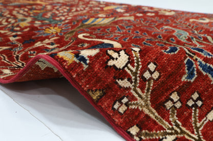 100 x 293 cm | Hallway Birds Red Rug Afghan Hand Knotted Veg dye Wool carpet