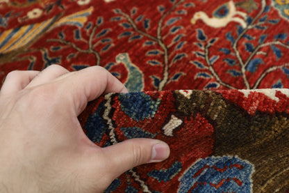 100 x 293 cm | Hallway Birds Red Rug Afghan Hand Knotted Veg dye Wool carpet