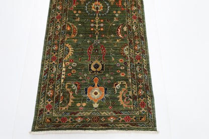 78 x 287 cm | Hallway Tribal Green Rug Afghan Hand Knotted Veg dye Wool carpet
