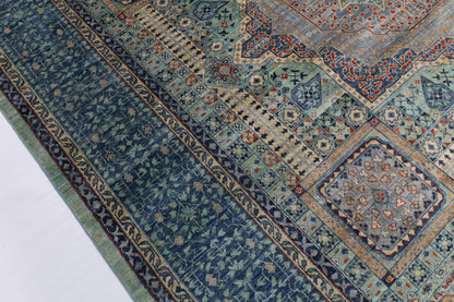 278 x 358 cm | Mamluk Blue Design Hand Knotted Wool Afghan Carpet