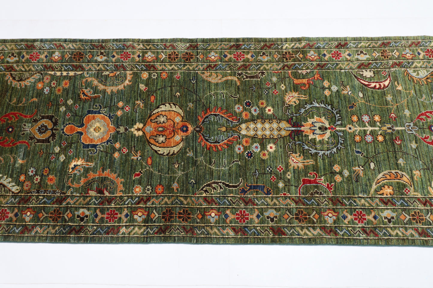 78 x 287 cm | Hallway Tribal Green Rug Afghan Hand Knotted Veg dye Wool carpet
