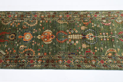 78 x 287 cm | Hallway Tribal Green Rug Afghan Hand Knotted Veg dye Wool carpet
