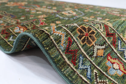 78 x 287 cm | Hallway Tribal Green Rug Afghan Hand Knotted Veg dye Wool carpet