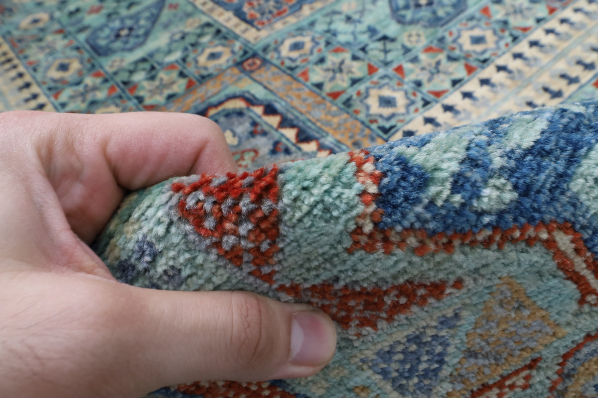 278 x 358 cm | Mamluk Blue Design Hand Knotted Wool Afghan Carpet