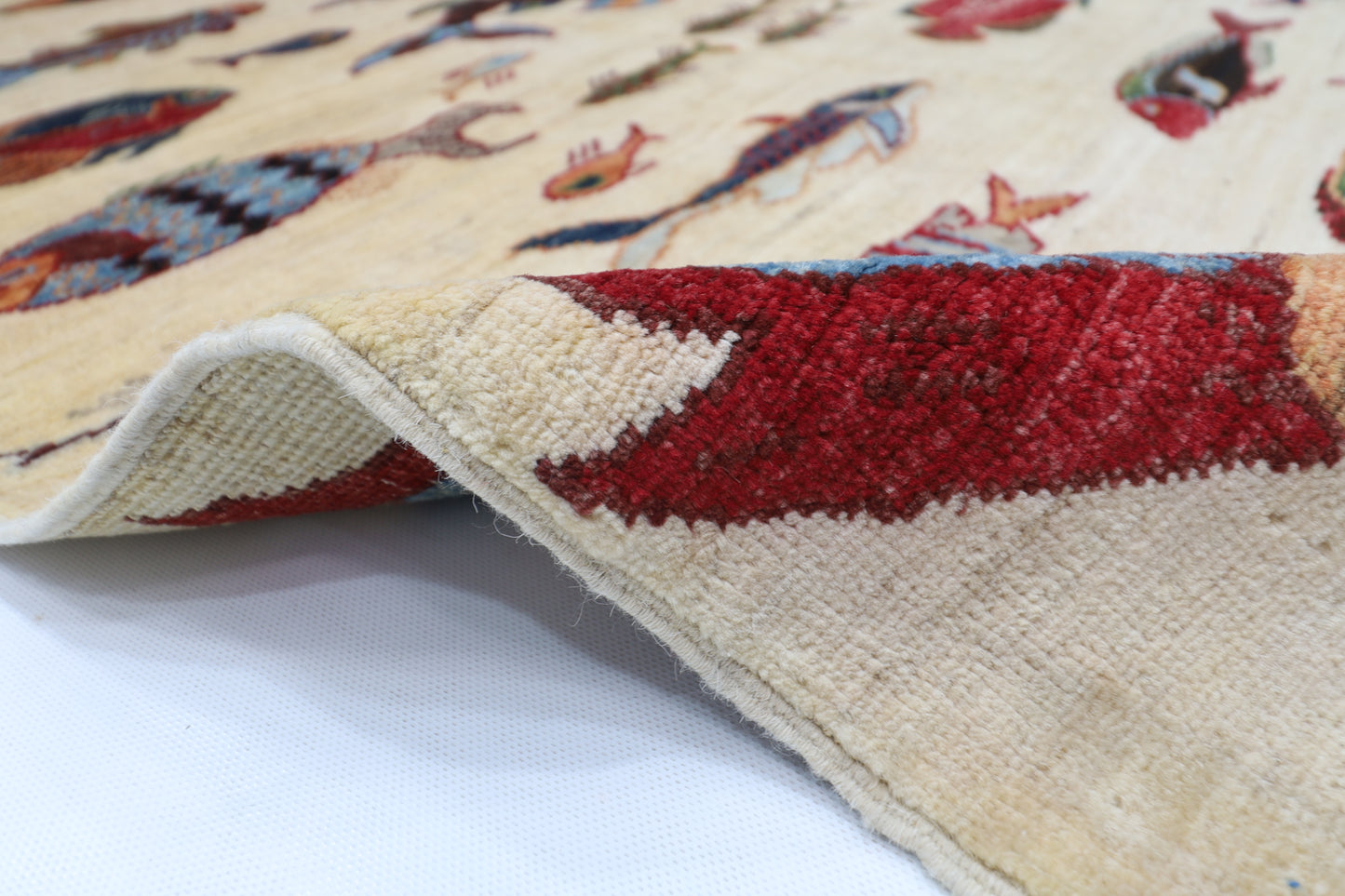104 x 150 cm | Fish Party Afghan Tribal Hand Knotted Veg Dye Wool Carpet