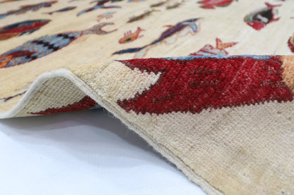 104 x 150 cm | Fish Party Afghan Tribal Hand Knotted Veg Dye Wool Carpet