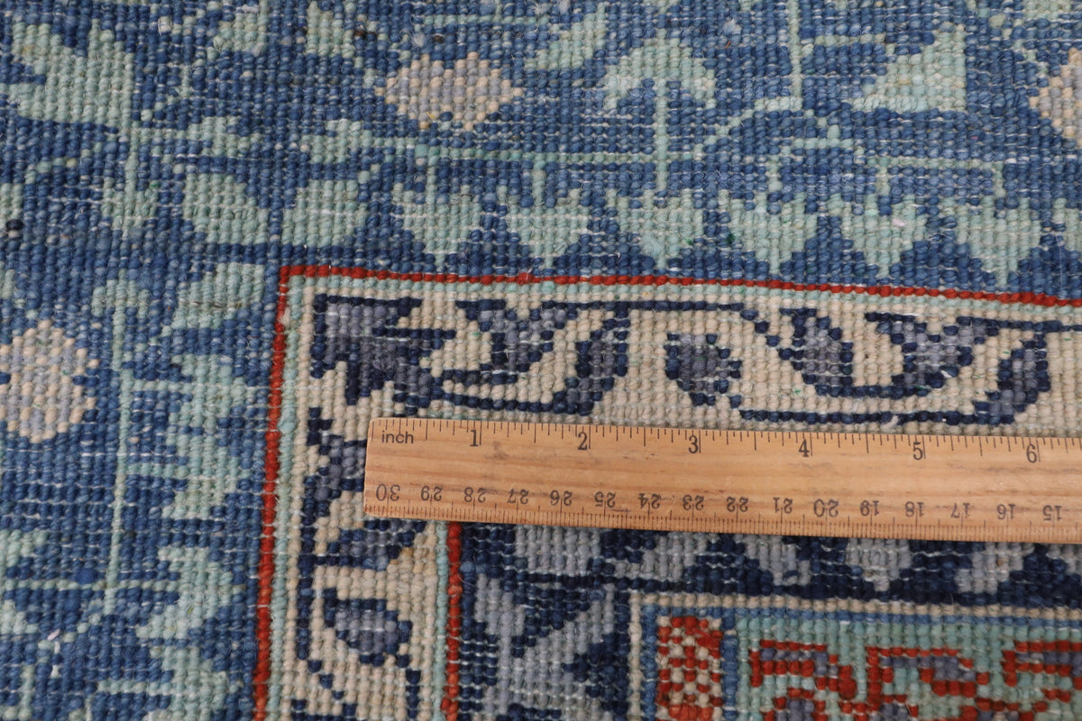 278 x 358 cm | Mamluk Blue Design Hand Knotted Wool Afghan Carpet