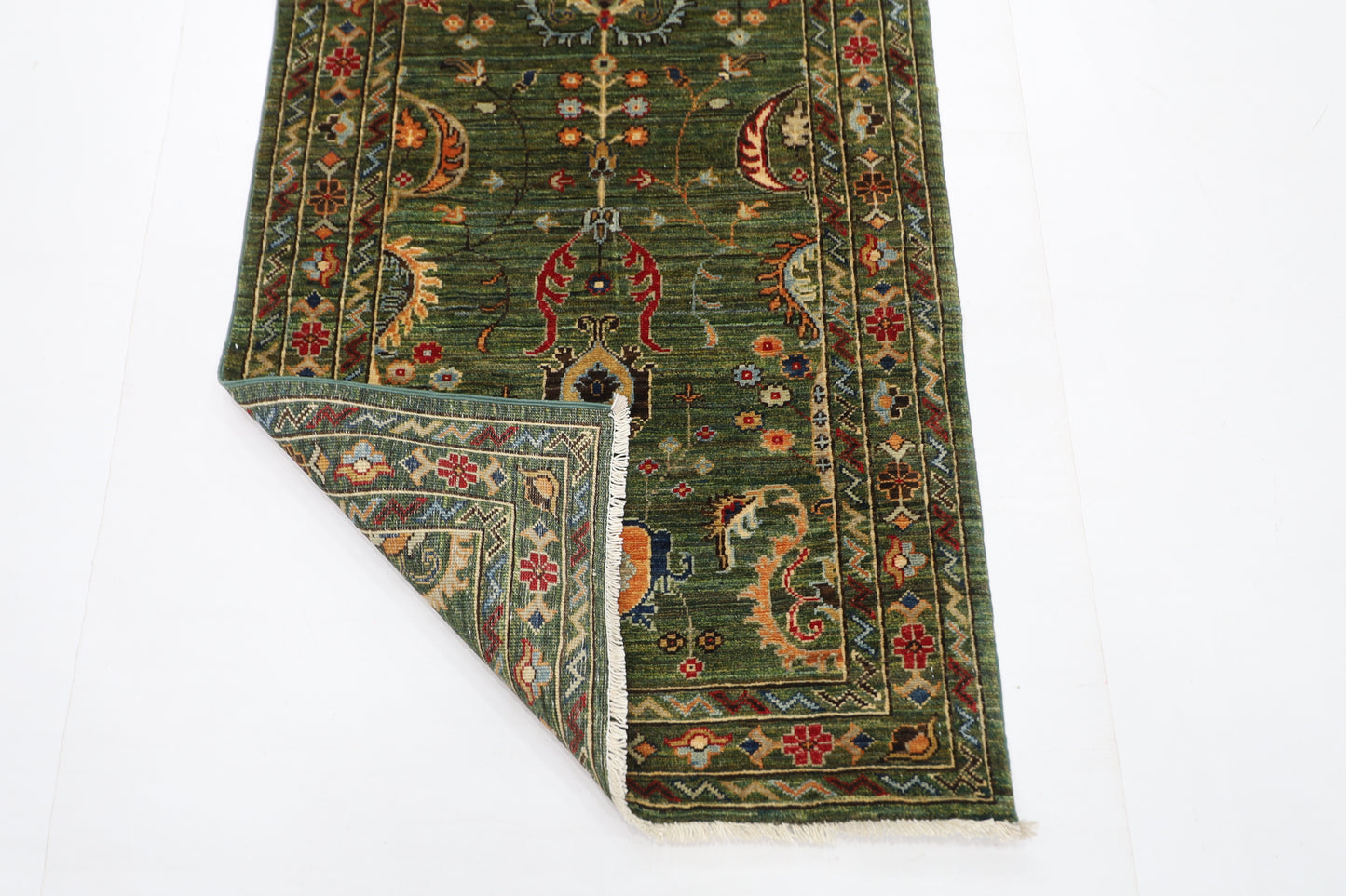 78 x 287 cm | Hallway Tribal Green Rug Afghan Hand Knotted Veg dye Wool carpet