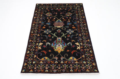 103 x 146 cm | Sultani Black Afghan Tribal Hand Knotted Veg Dye Wool Carpet