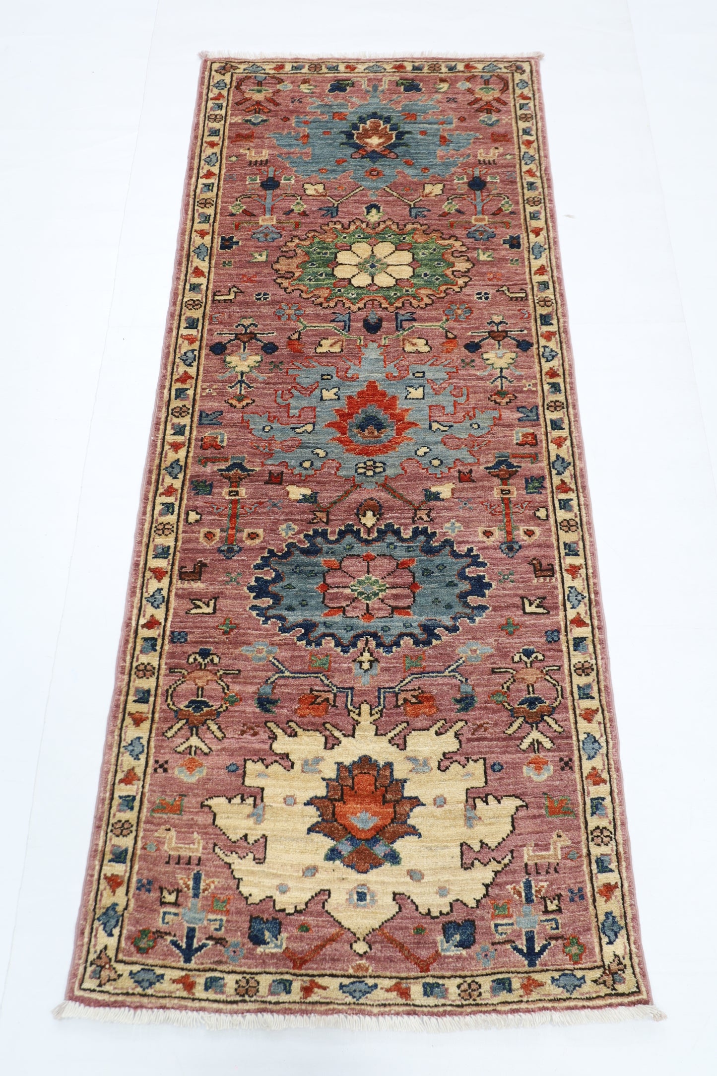 70 x 169 cm | Hallway Tribal Green Rug Afghan Hand Knotted Veg dye Wool carpet