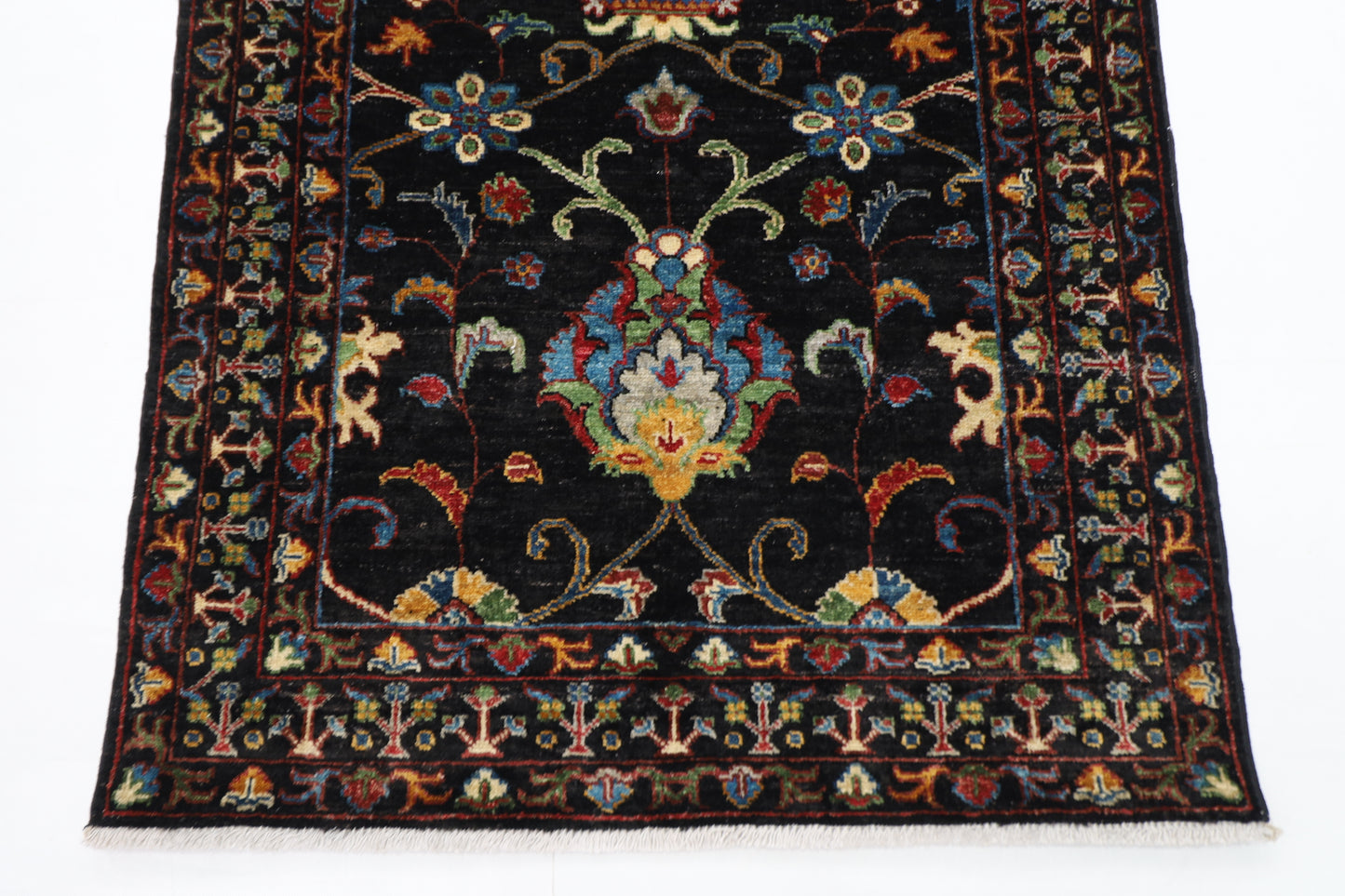 103 x 146 cm | Sultani Black Afghan Tribal Hand Knotted Veg Dye Wool Carpet