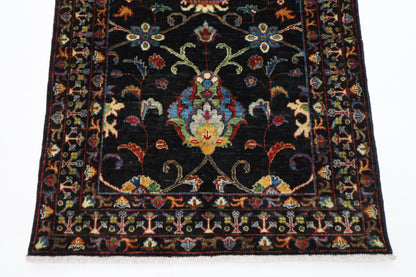 103 x 146 cm | Sultani Black Afghan Tribal Hand Knotted Veg Dye Wool Carpet