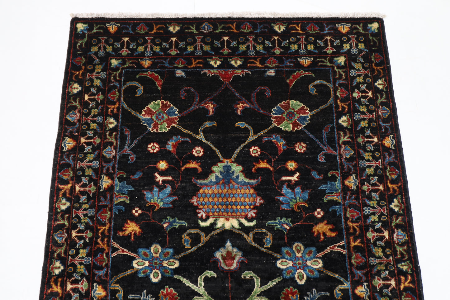 103 x 146 cm | Sultani Black Afghan Tribal Hand Knotted Veg Dye Wool Carpet