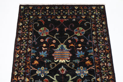 103 x 146 cm | Sultani Black Afghan Tribal Hand Knotted Veg Dye Wool Carpet