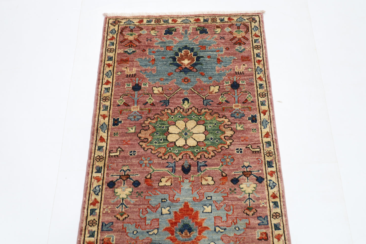 70 x 169 cm | Hallway Tribal Green Rug Afghan Hand Knotted Veg dye Wool carpet