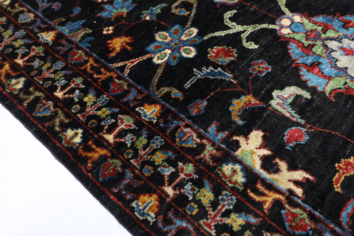 103 x 146 cm | Sultani Black Afghan Tribal Hand Knotted Veg Dye Wool Carpet