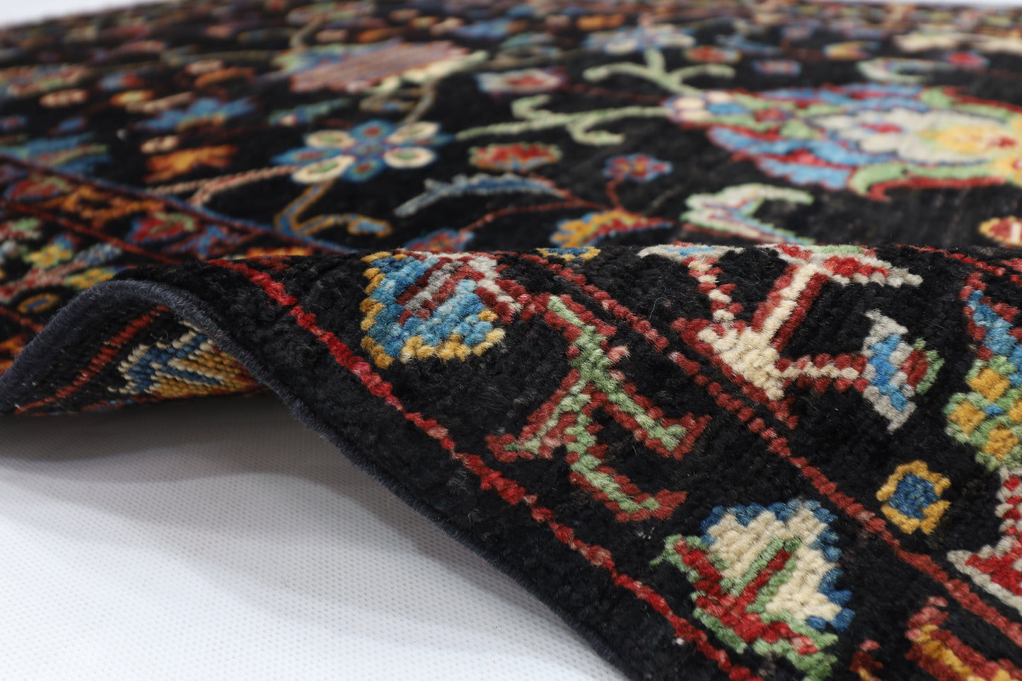 103 x 146 cm | Sultani Black Afghan Tribal Hand Knotted Veg Dye Wool Carpet