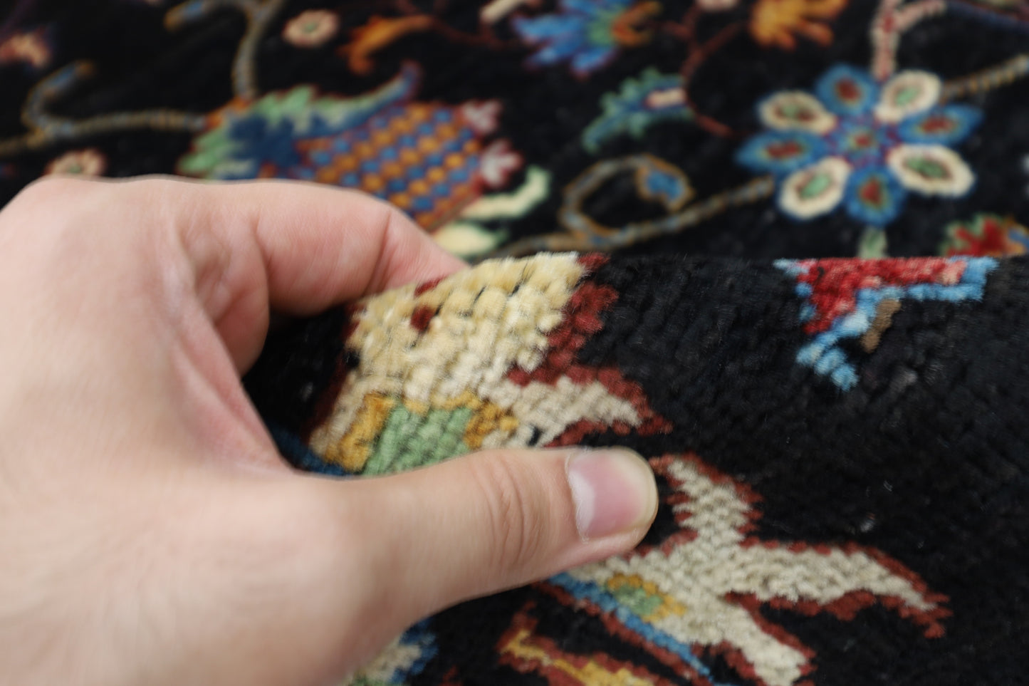 103 x 146 cm | Sultani Black Afghan Tribal Hand Knotted Veg Dye Wool Carpet