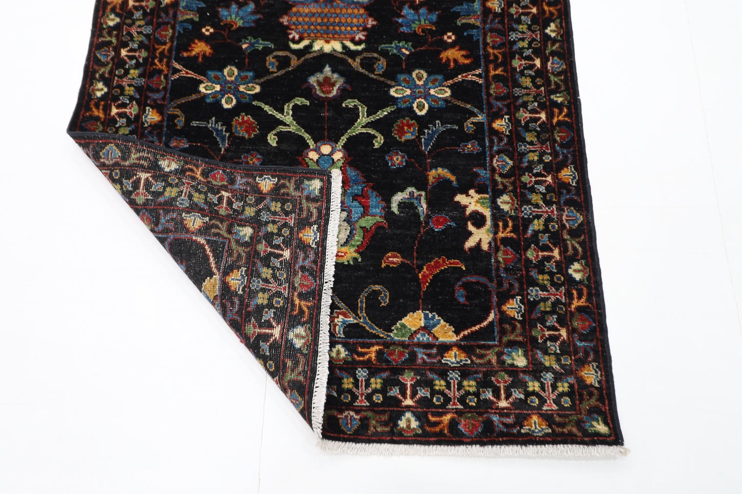 103 x 146 cm | Sultani Black Afghan Tribal Hand Knotted Veg Dye Wool Carpet