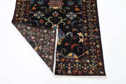 103 x 146 cm | Sultani Black Afghan Tribal Hand Knotted Veg Dye Wool Carpet