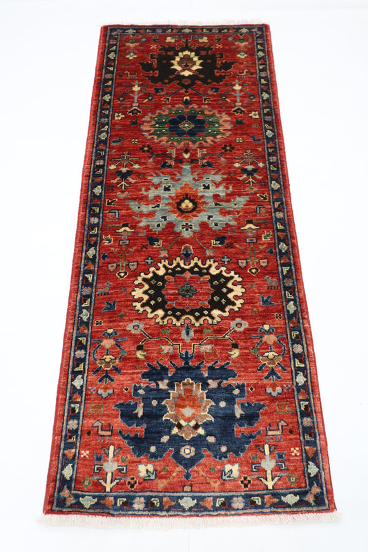 67 x 167 cm | Red Afghan Tribal Hand Knotted Veg Dye Wool Carpet