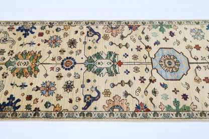 87 x 425 cm | Hallway Tribal beige Rug Afghan Hand Knotted Veg dye Wool carpet
