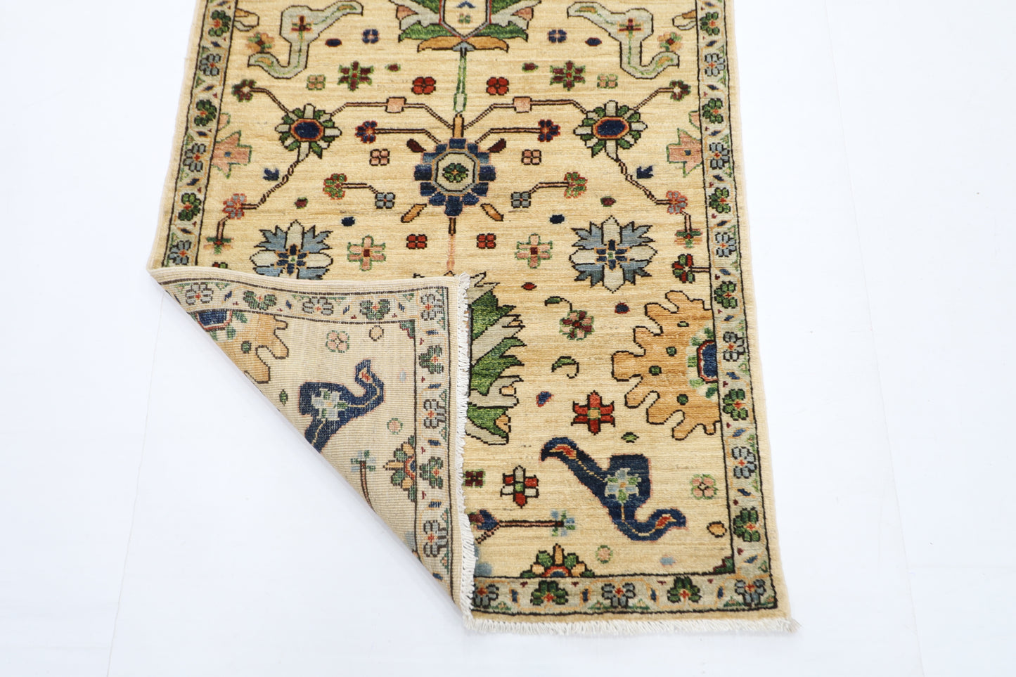 87 x 425 cm | Hallway Tribal beige Rug Afghan Hand Knotted Veg dye Wool carpet